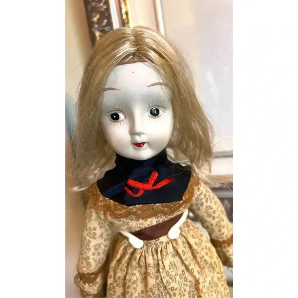 WALDA 18" 1970s Painted Porcelain/Cloth Doll.spooky halloween  Original Dress - Picture 3 of 12